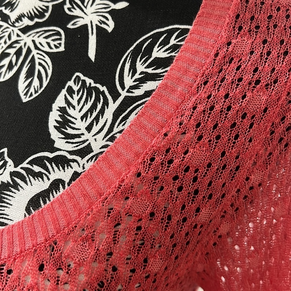 Free People Coral Red Openwork Knit Button-Front Cardigan - Picture 4 of 9